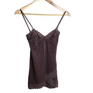 Infiore Italian Women Lingerie Taupe Lace-Trim Satin Slip Dress Lingerie 4